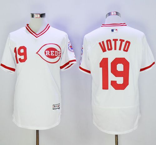 Reds #19 Joey Votto White Flexbase Authentic Collection Cooperstown Stitched MLB Jersey - Click Image to Close